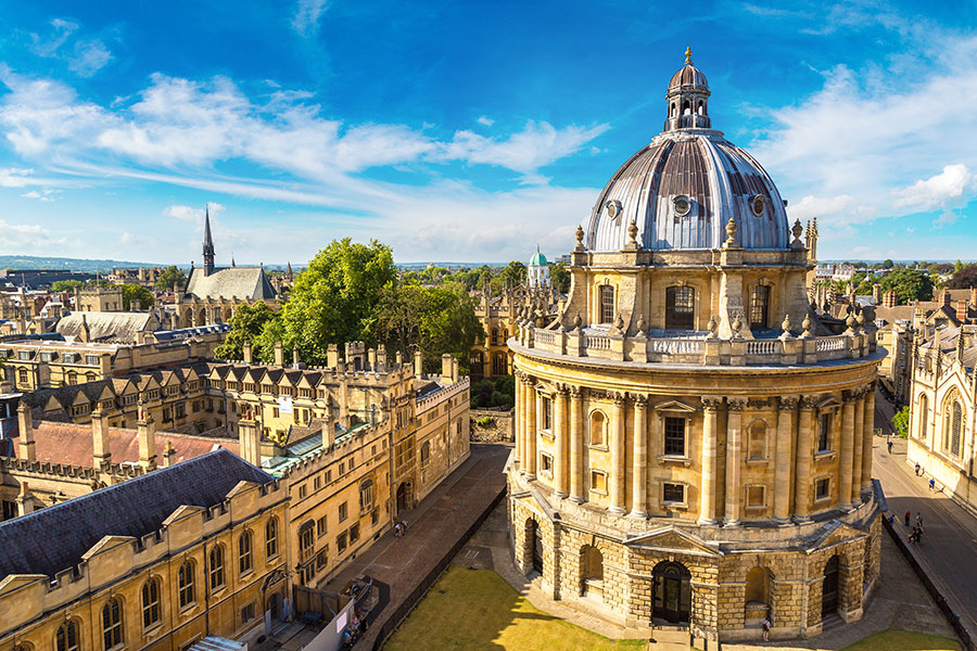 An aerial view of the architecture of Oxford buildings