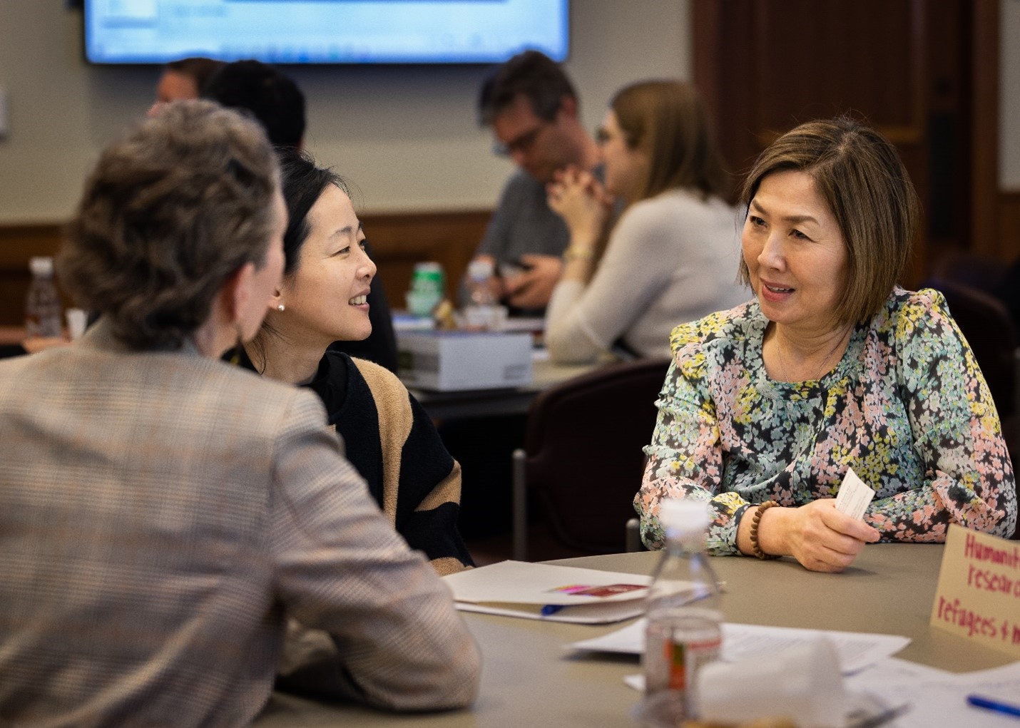 June Abbas, Boo Young Lim, and Chloe Corbett have a discussion on Humanitarian research .