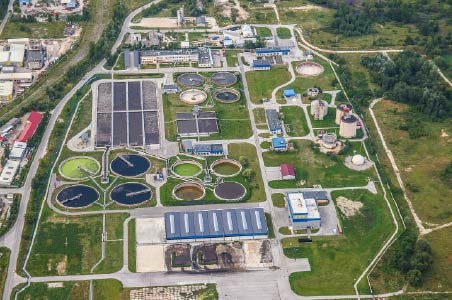 Aerial photograph of a water treatment facility.