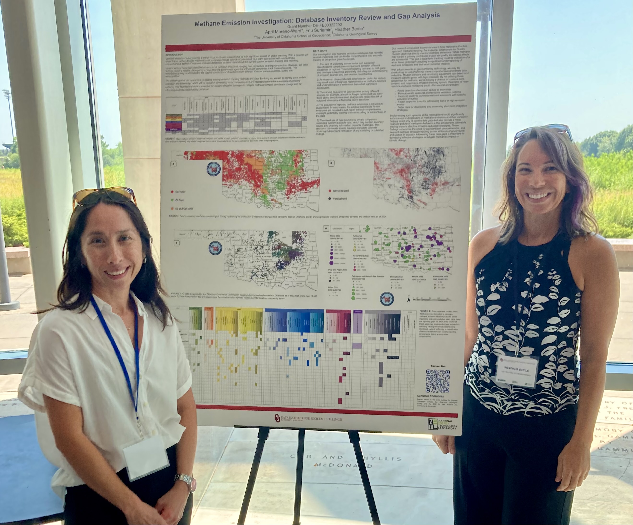 April and Dr. Bedle standing in front of methane research poster.