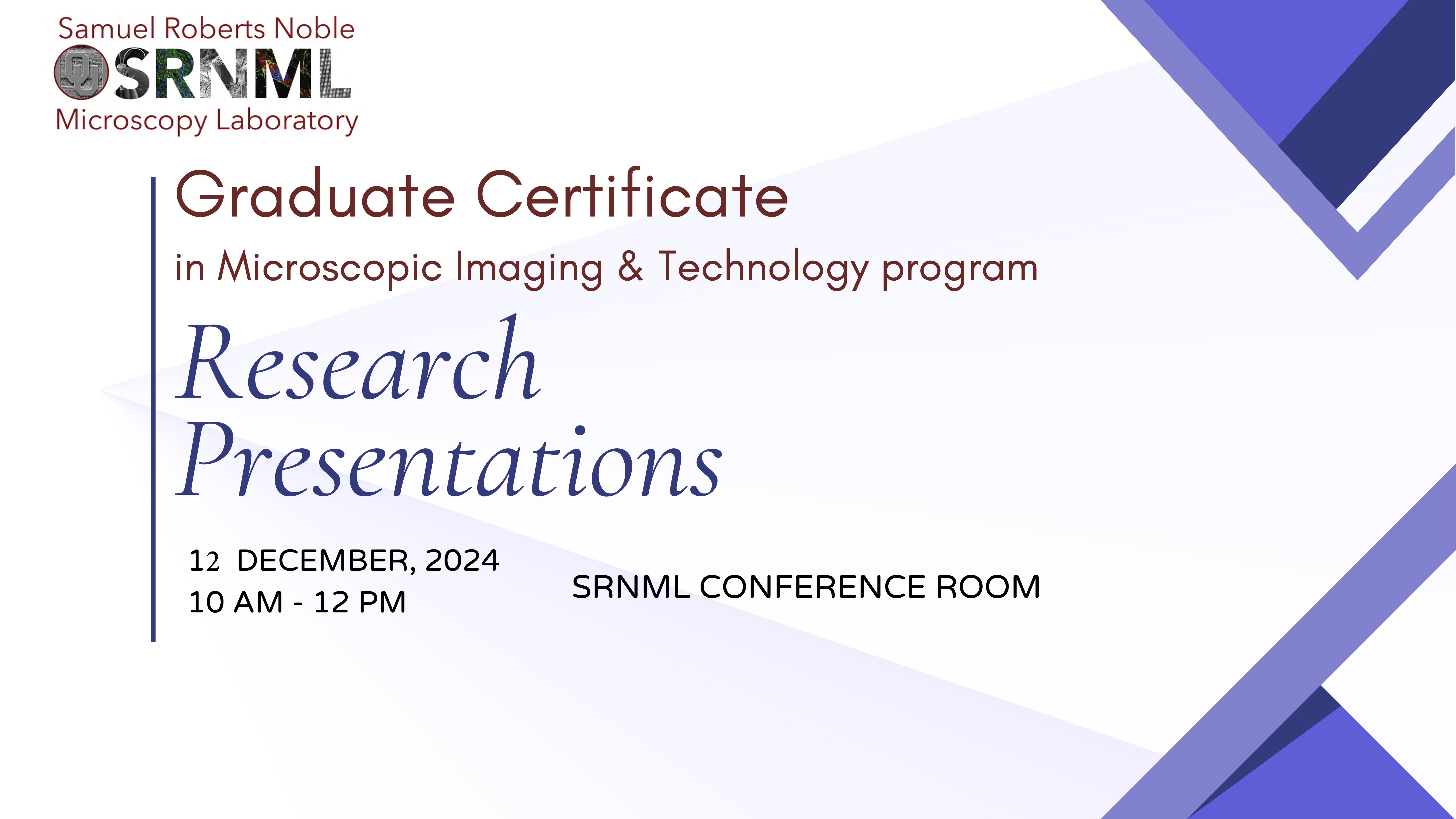 Research presentations, 12 December 2024, 10 am - 12 pm, SRNML conference room