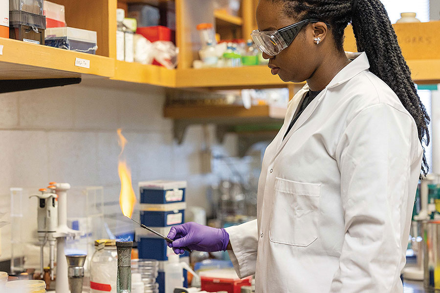 A student working in a laboratory setting.