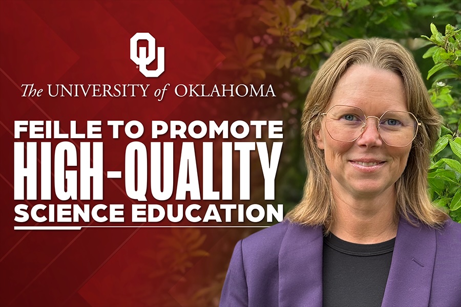 A graphic that reads "Feille to promote high-quality science education" next to a headshot of Feille.