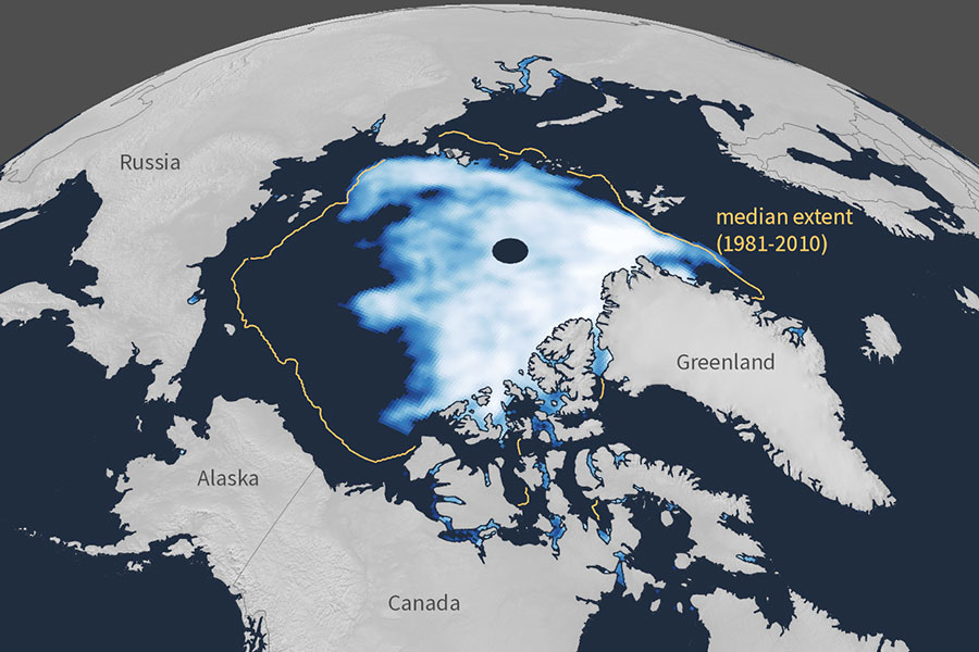 Map of Arctic sea ice concentration.