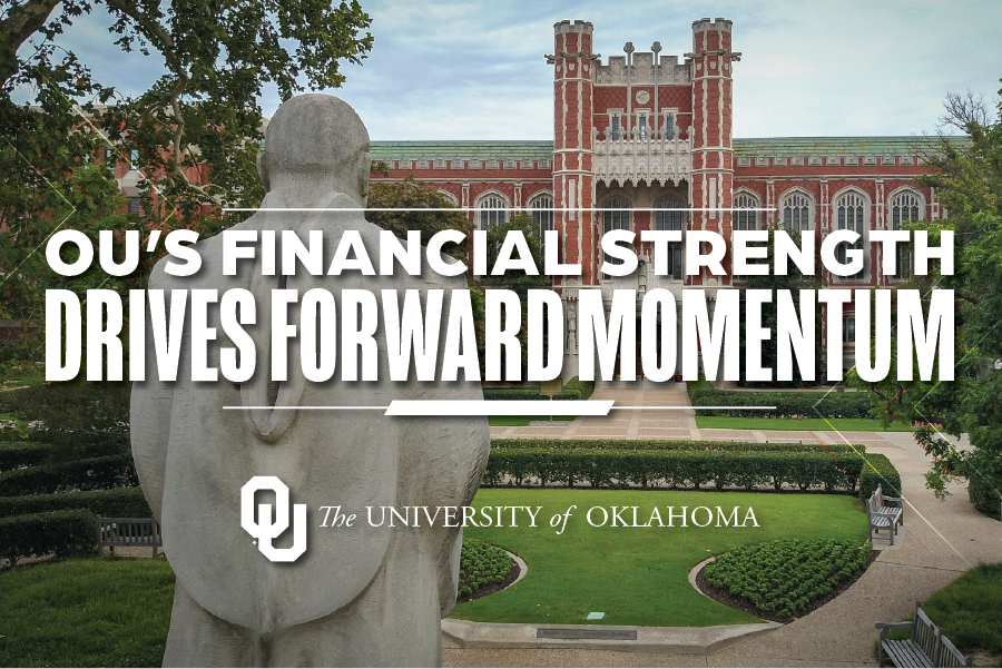 An image that reads "OU's financial strength drives forward momentum."