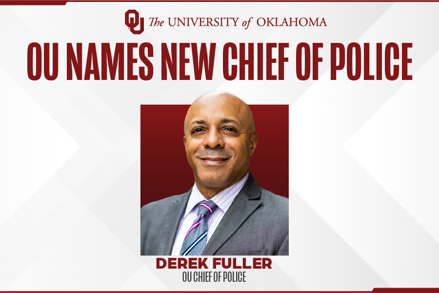 A graphic with the a head shot of Derek Fuller that reads "OU Names New Chief of Police" with the name "Derek Fuller" beneath it.
