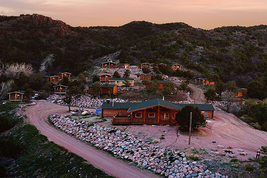 A drone shot of Bartell Field Camp. 