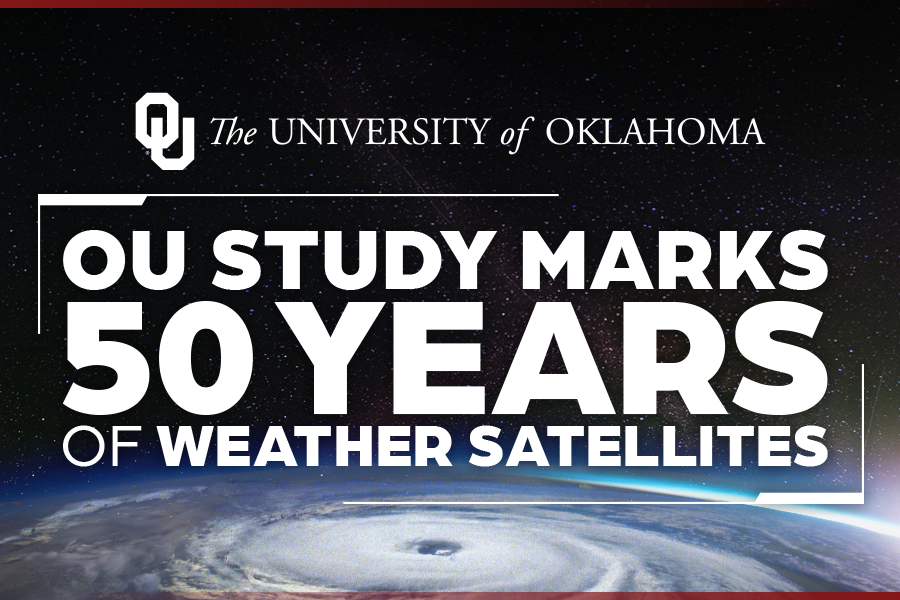 A graphic that reads "OU study marks 50 years of weather satellites."