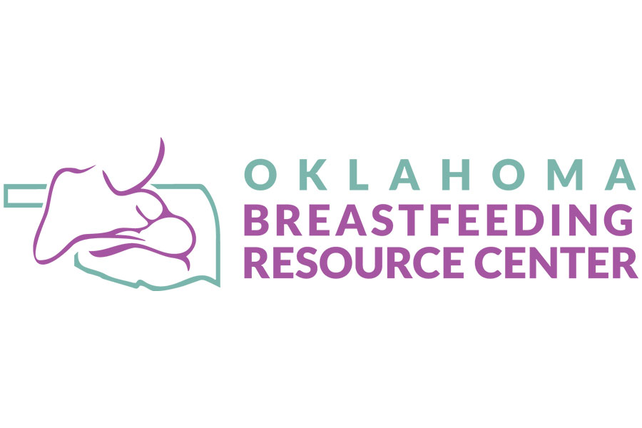 A lineart depiction of a woman breastfeeding a baby with the state of Oklahoma behind her. The words "Oklahoma Breastfeeding Resource Center" are to the left of this image.