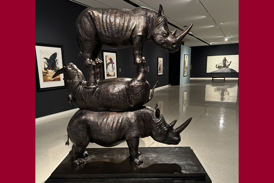 The Last Three Stood Proud and Tall, 2018, a bronze rhino sculpture. 