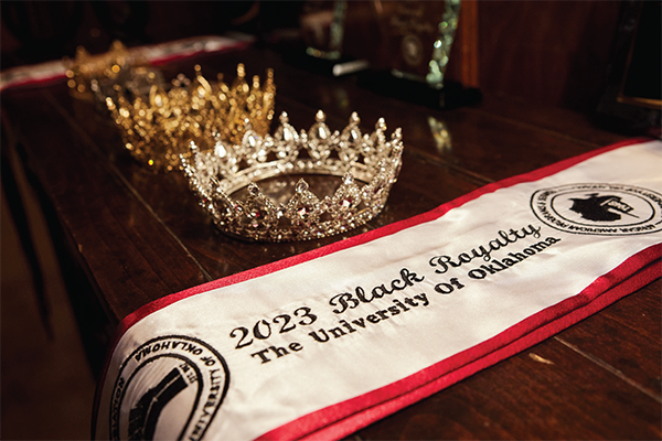 Sash and crowns for 2023 OU Black Royalty Pageant winners
