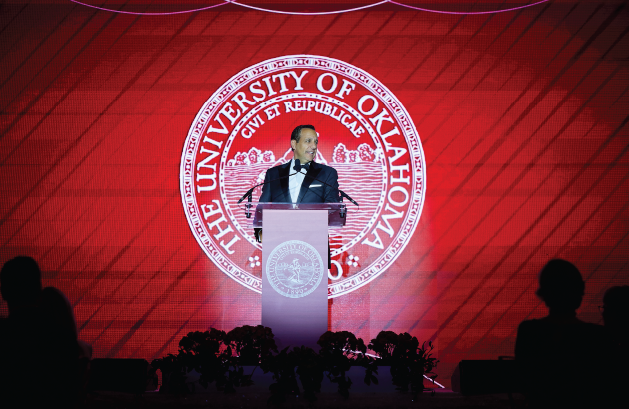 President Harroz at podium during 2023 Annual Gala event.
