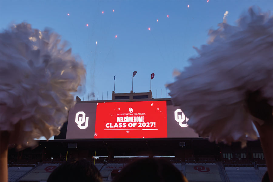 Class Kickoff 2023 on the big screen at the Gaylord Family Oklahoma Memorial Stadium during event on August 11, 2023.