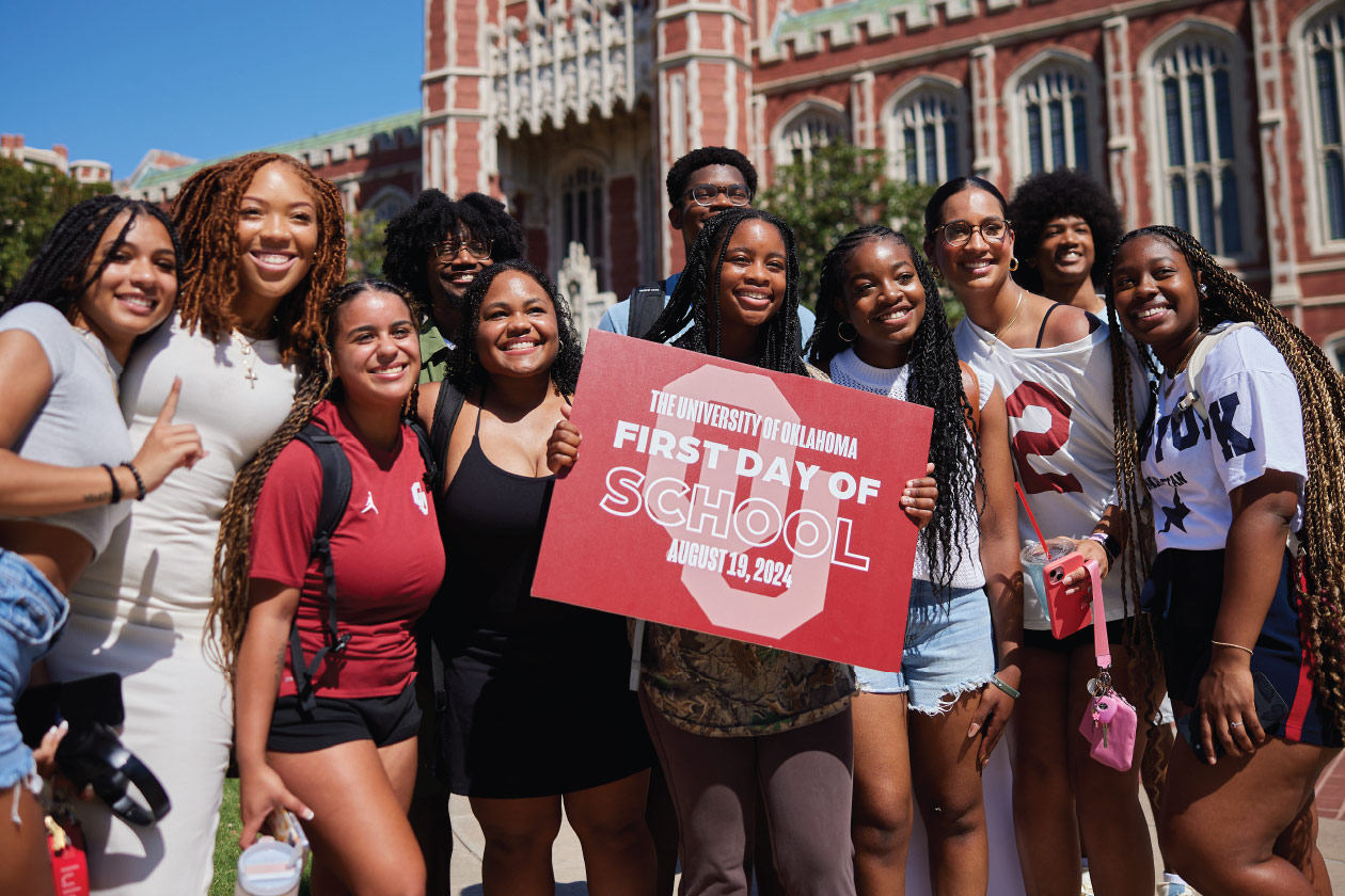 OU students celebrating the first day of the fall semester.