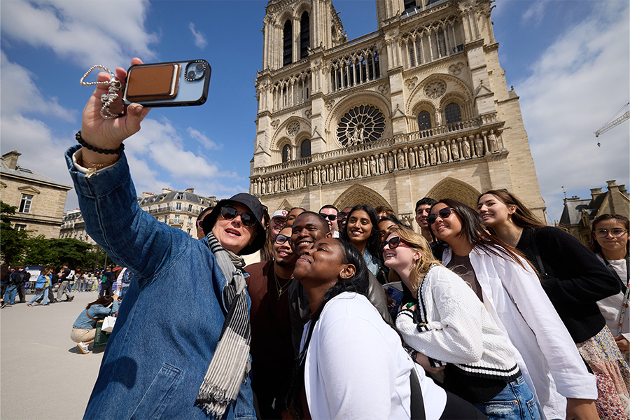 OU Students take a group selfie while in France.