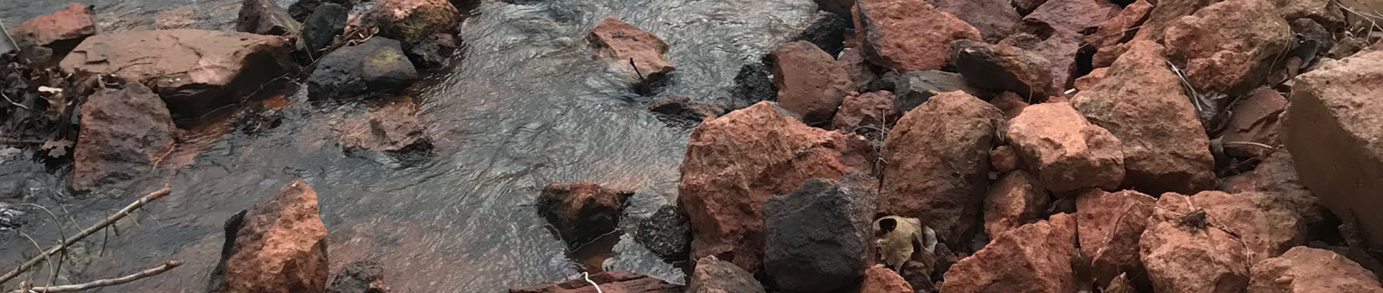 Water running over rocks.