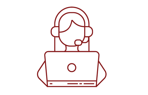 line drawing of student connecting with support staff on Zoom