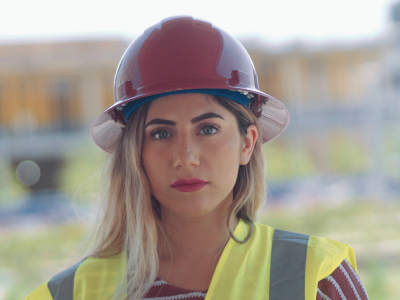 Construction student with hard hat