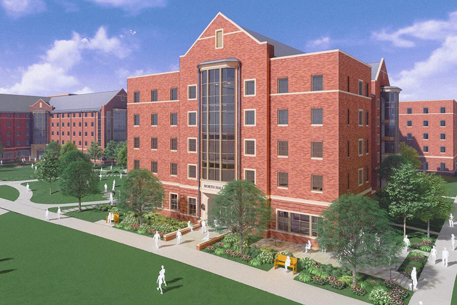 An architect's rendering of new on campus residence halls that will be constructed.