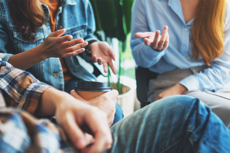 people talking in a group