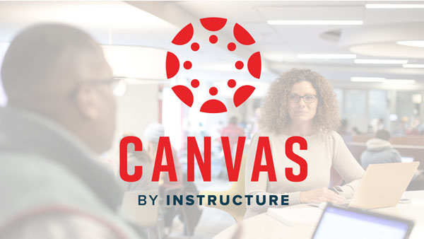 Canvas logo with faded faculty in background