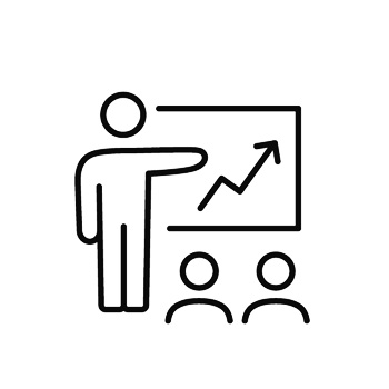 line icon of person presenting graph