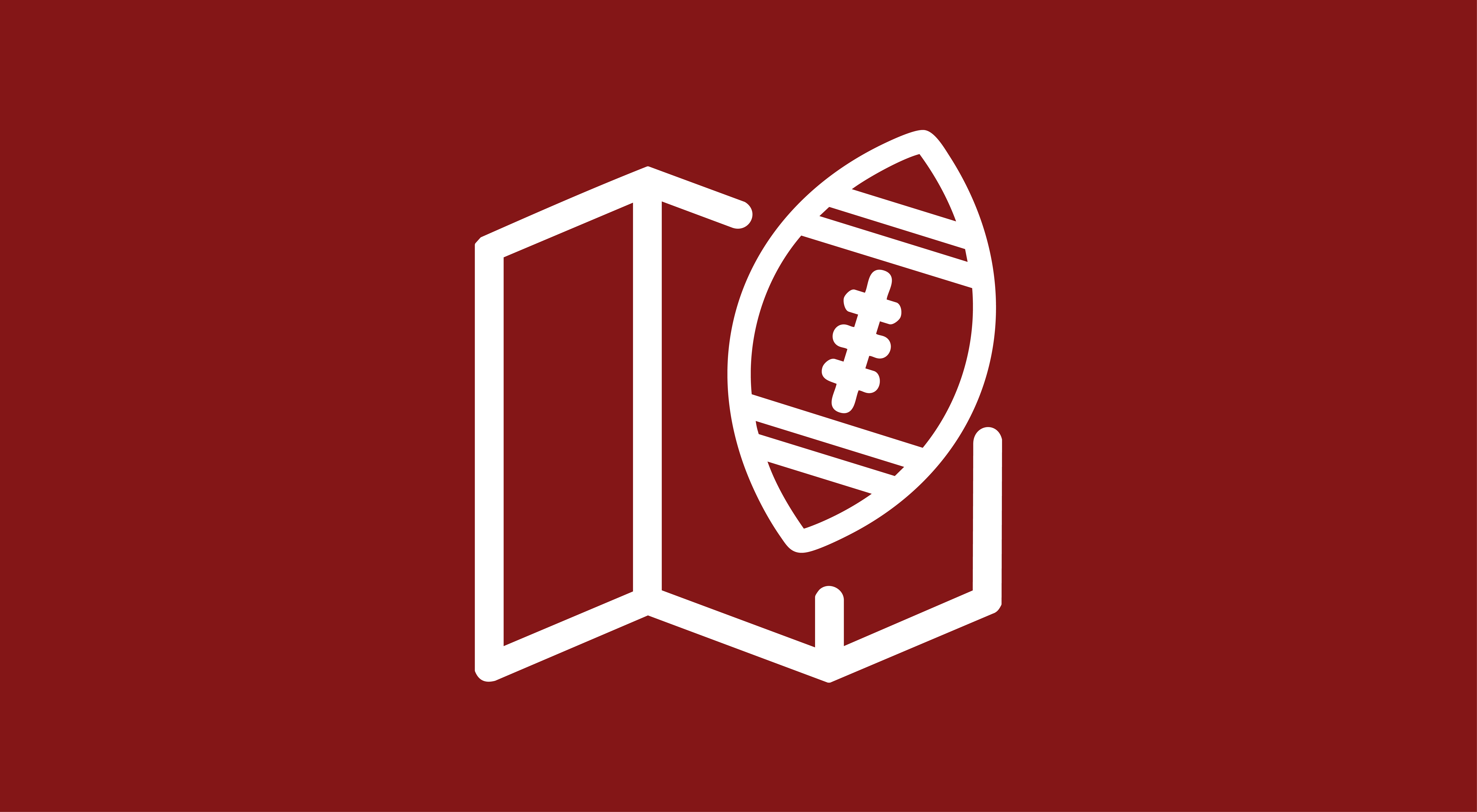 White map and football icon on a crimson background.