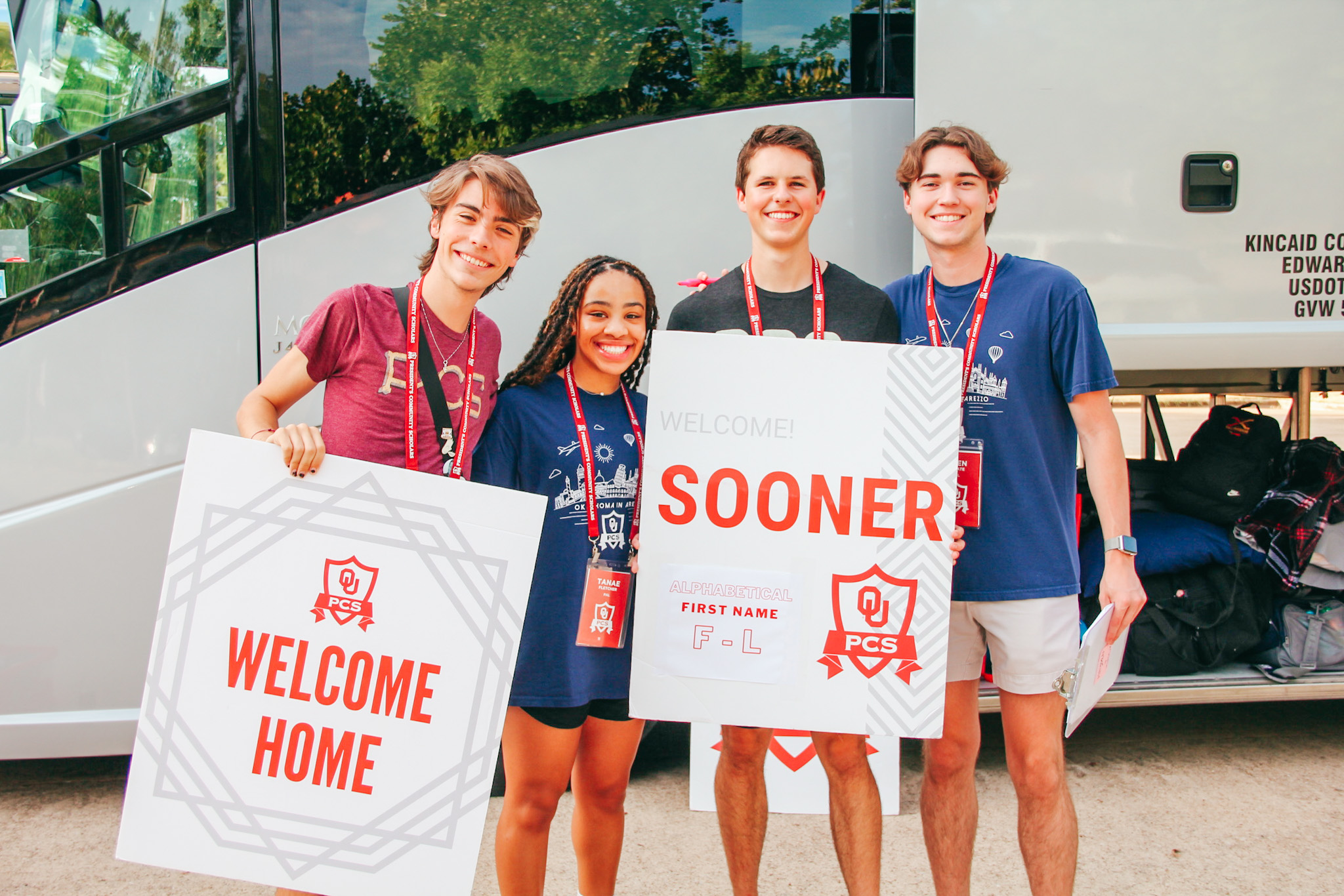 PCS upperclassmen students greet freshmen to the annual PCS Retreat.