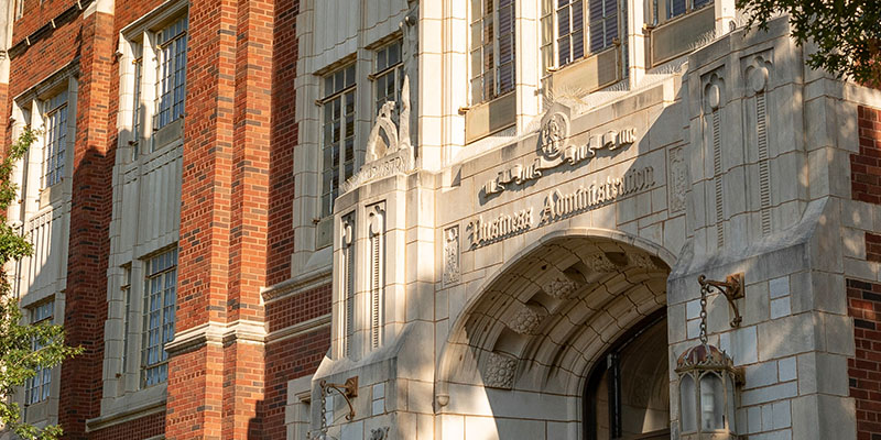 Exterior shot of the architecture of the historic Adams Hall building located on the Norman OK Campus