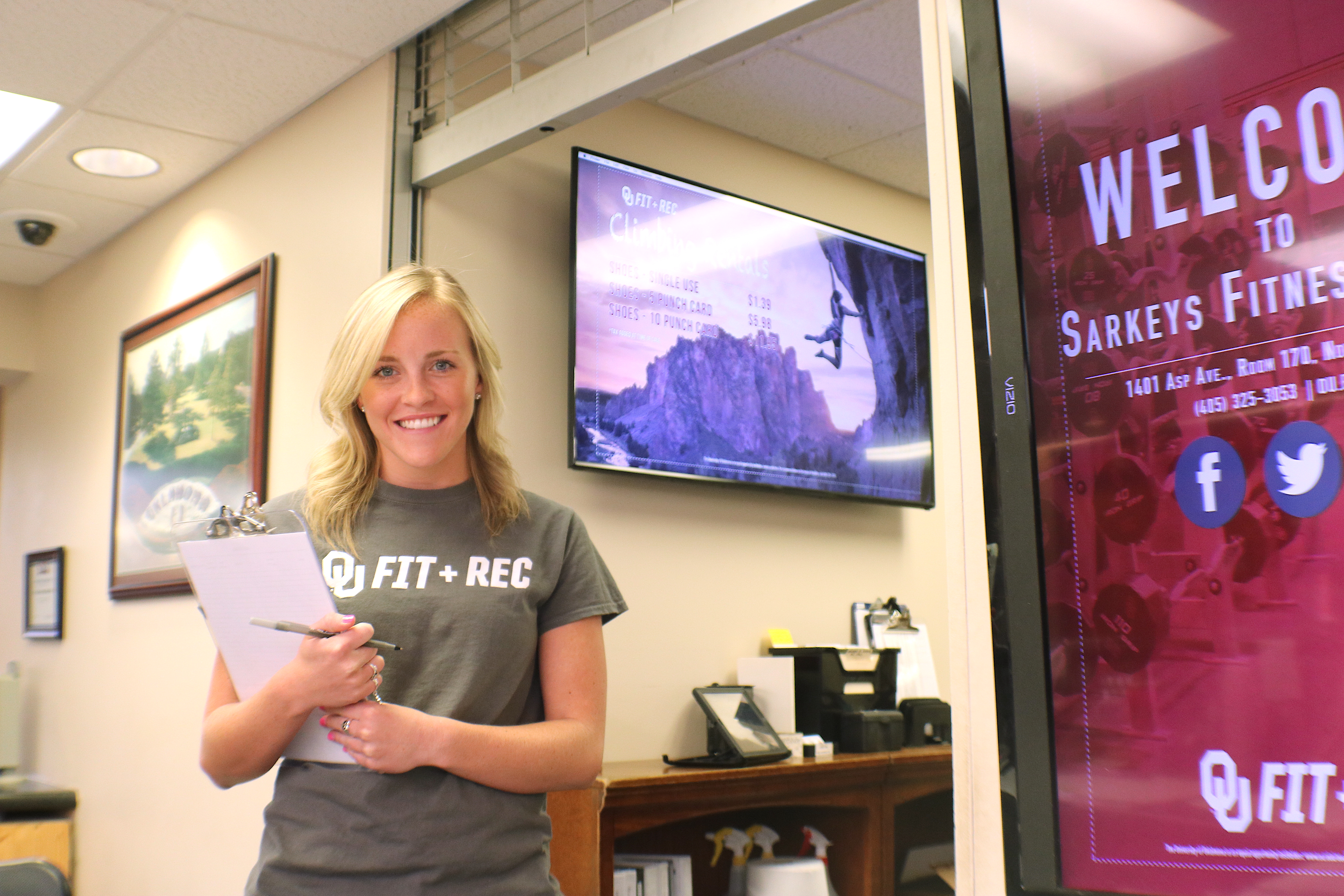Membership Attendant at Sarkeys Fitness Center Front Desk.