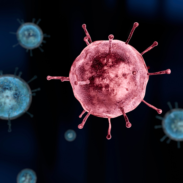 3d depiction of a virus and immune cells