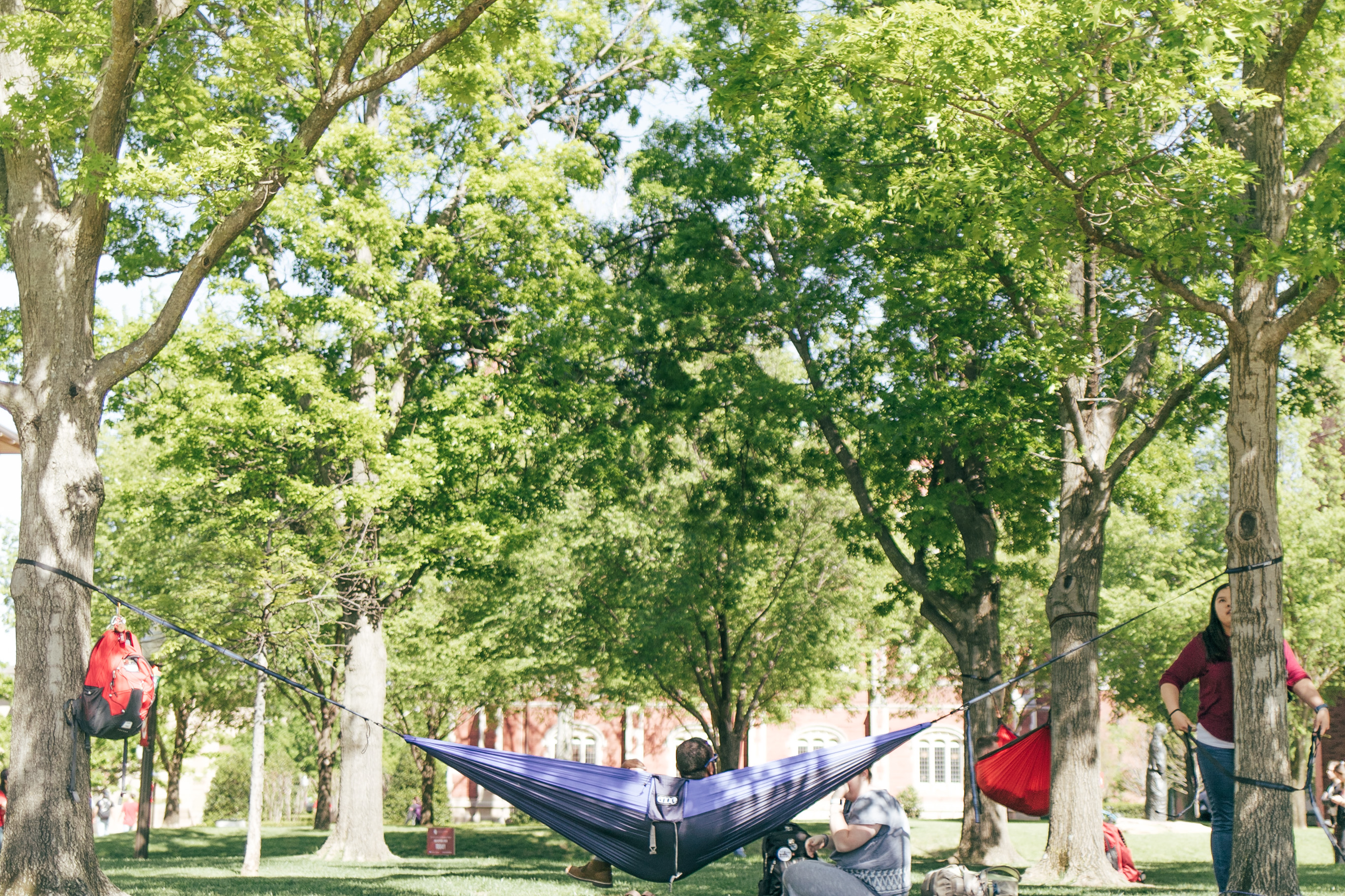 Students hanging out on the south oval on OU campus
