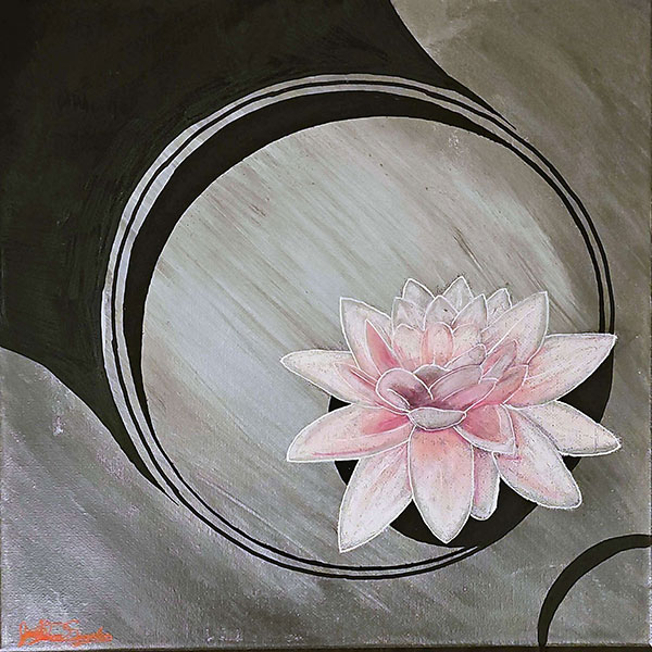 A pink lily flower casts moonlight shadows.