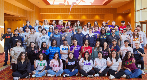 Students posing for a group photo at the FSPS Leadership Retreat. 