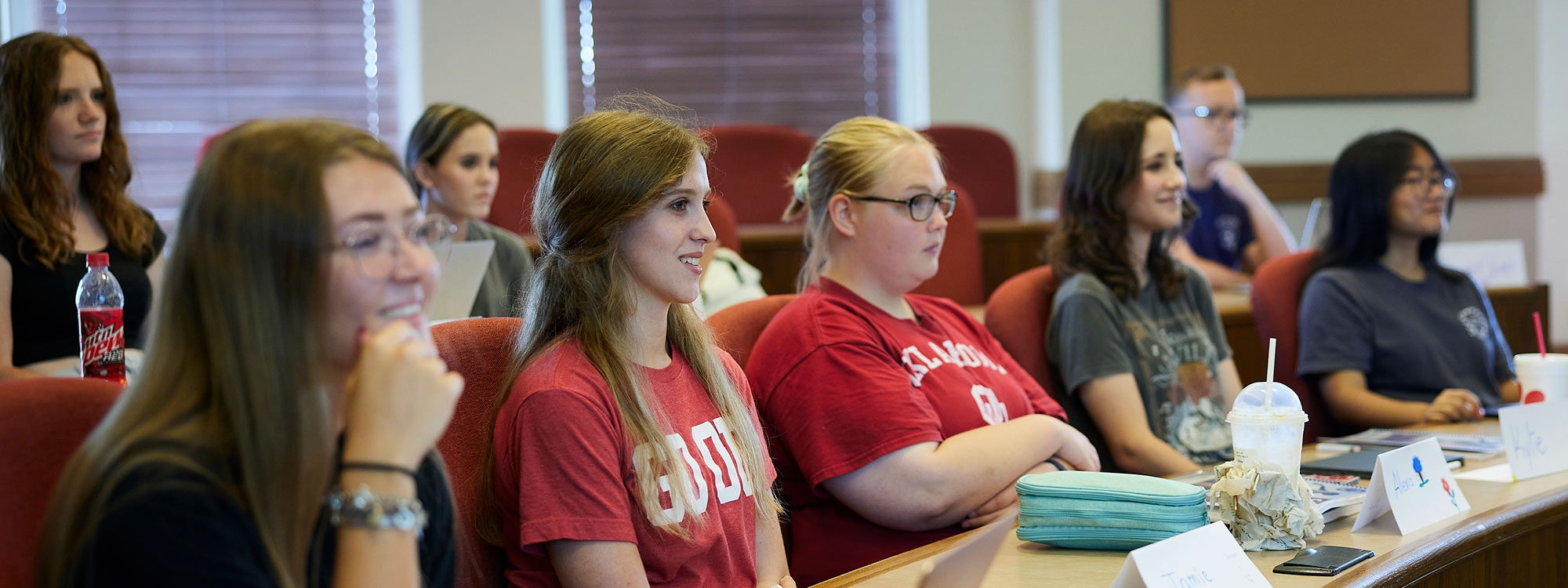 Image placeholder with text describing the dimensions, file size, and file type recommended by the OU Web Team. Instructions include: Place Your Image Here; Please ensure that your image upload meets all of these requirements: File size maximum of 300kb, Image dimensions of 2000 x 750 pixels, and the file type JPEG or JPG. Text overlays a crimson and white striped background.