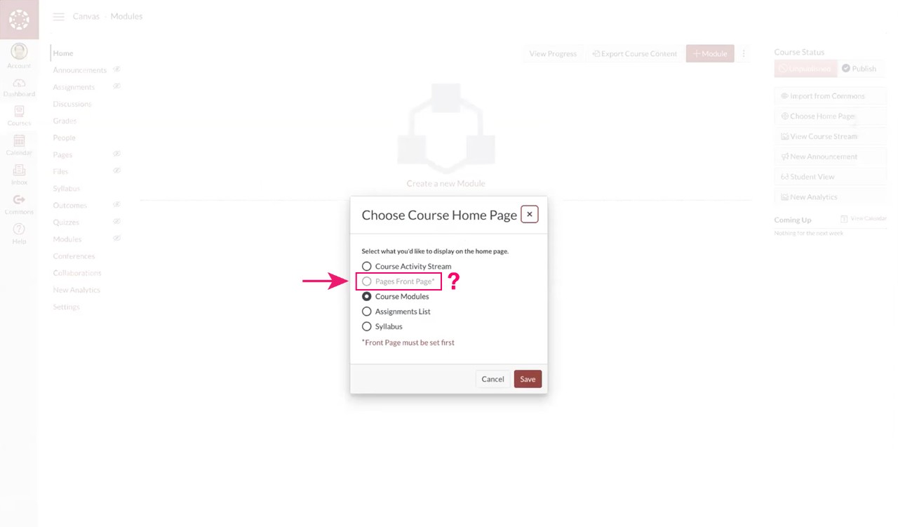 Choose Home Page Radio Button Selector