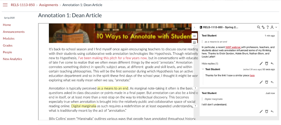 Annotation Post/Reply