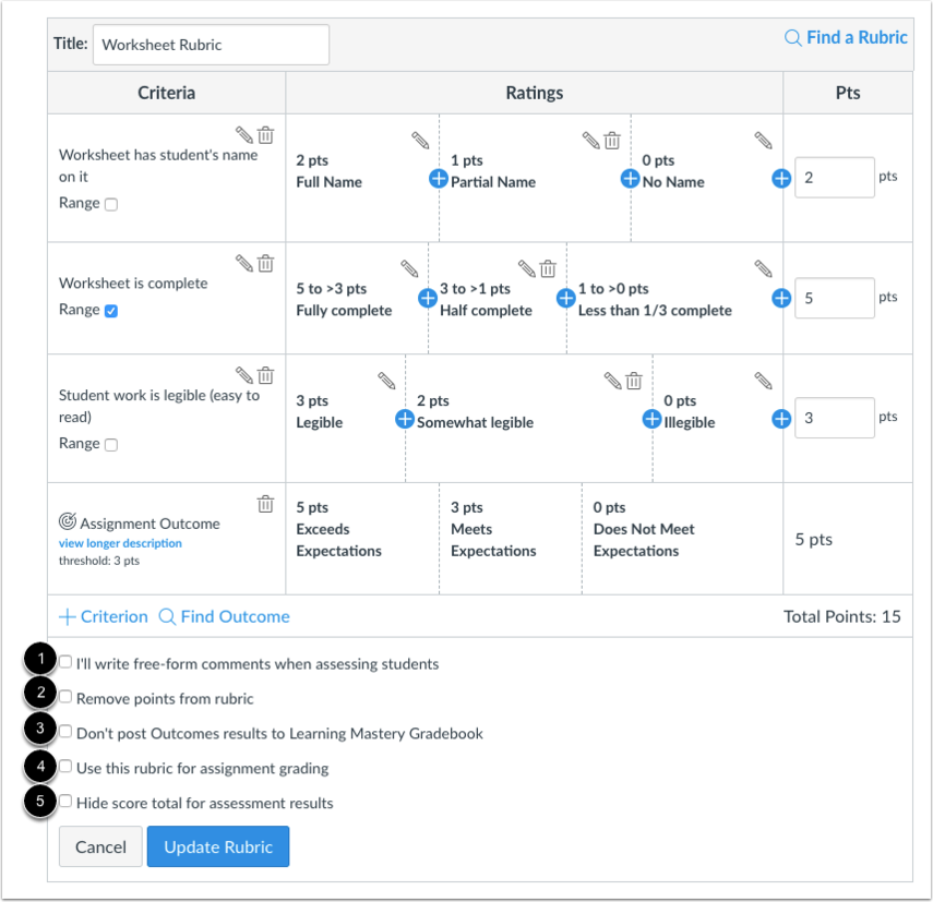 Canvas Rubric