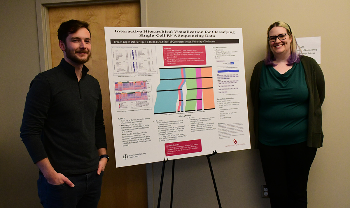 Doctoral students Braden Roper and Debra Hogue presented their poster on “Interactive Hierarchical Visualization for Classifying  Single-Cell RNA Sequencing Data.”