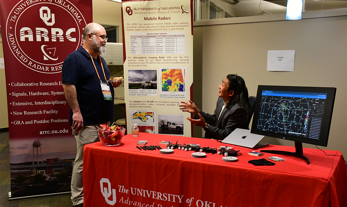 Tian-You Yu, Ph.D., Tuma Presidential Professor in the School of Electrical and Computer Engineering and Director of Operations for the Advanced Radar Research Center, discussed AARC’s current projects with Associate Professor in the School of Computer Science Chris Weaver, Ph.D. 