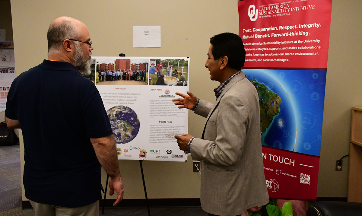 Victor Maqque, Ph.D., managing director for Latin American Sustainability Initiative at OU, discussed collaborations with partners in Latin America with Chris Weaver, Ph.D., associate professor in the School of Computer Science. 