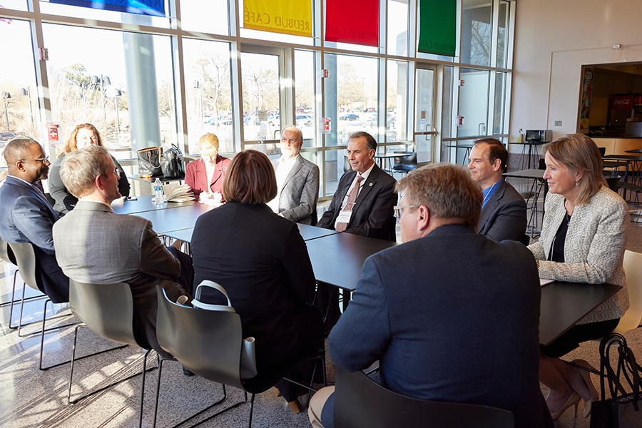 Undersecretary Kusnezov chats with a group of OU researchers