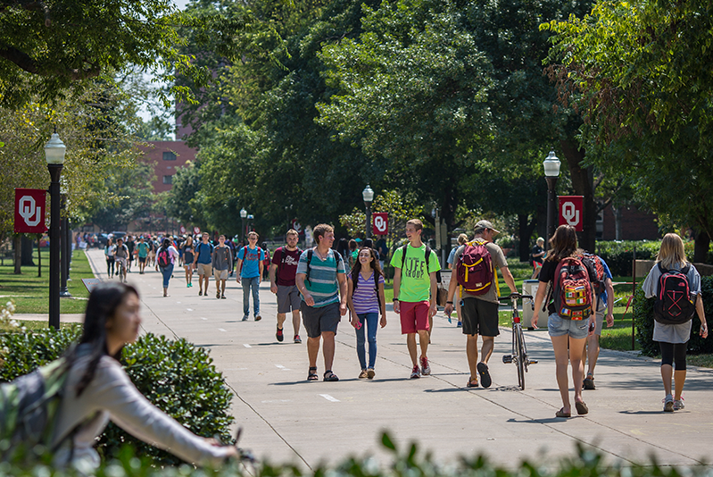 Students walking on the OU campus