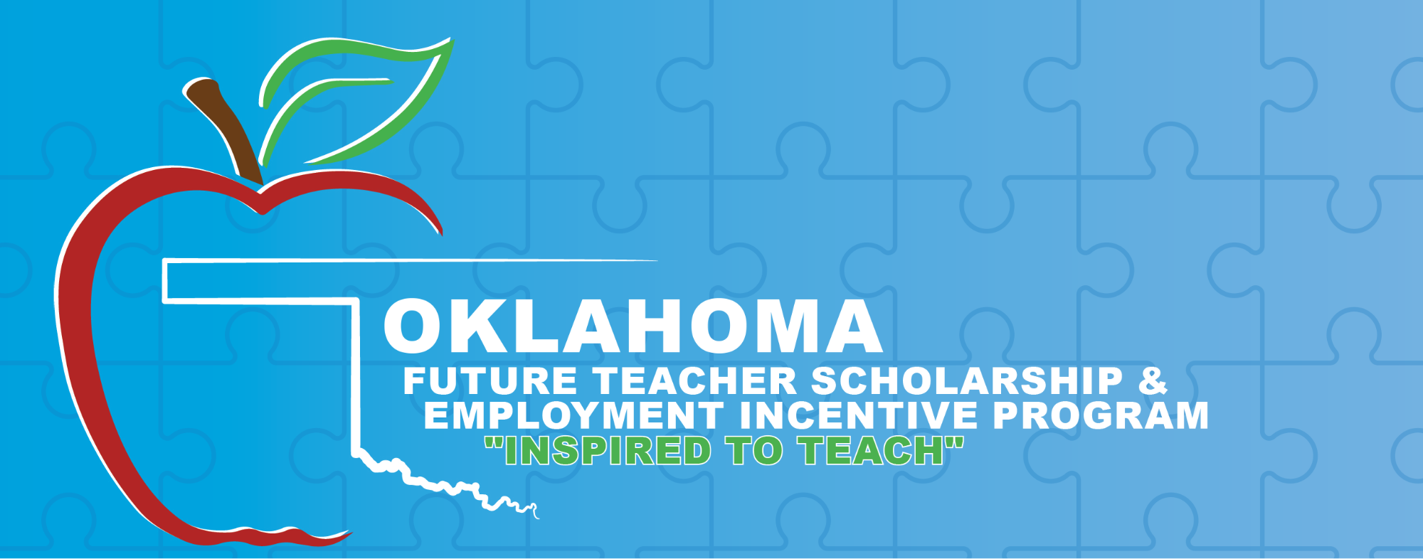 blue rectangle with red outline of an apple and the words "Oklahoma Future Teachers Scholarship & Employment Incentive Program"