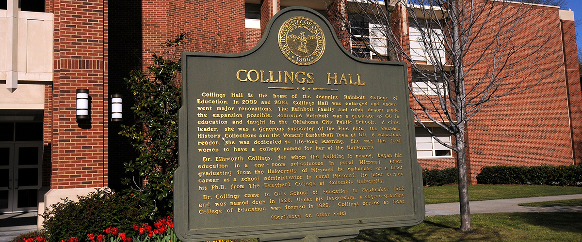 Historic site sign in front of Collings Hall.