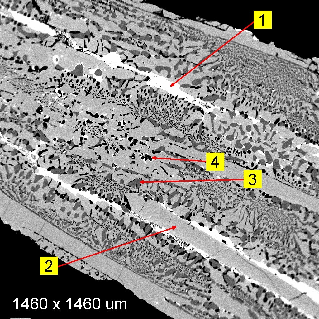 Individual components being shown within a scan to help determine that the material is metallurgic slag.