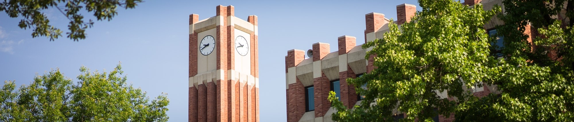 The clocktower outside of Bizzell Memorial Library on the University of Oklahoma campus in Norman.