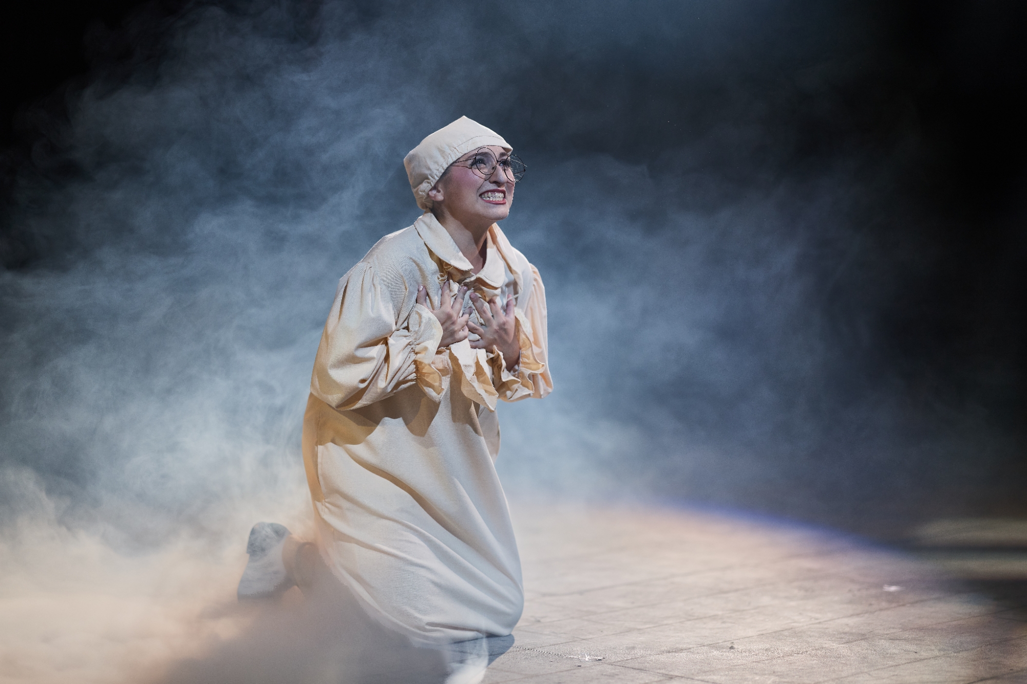The drama students performing on stage in "The Birds."