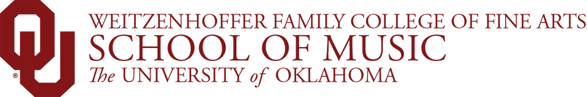 Interlocking OU, Weitzenhoffer Family College of Fine Arts, School of Music, The University of Oklahoma website wordmark.