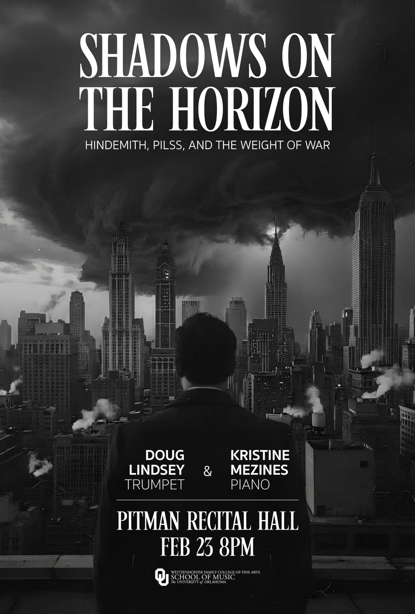 Flyer for free duo recital by Doug Lindsey and Kristine Mezines. February 23 at 8pm in Pitman Hall.